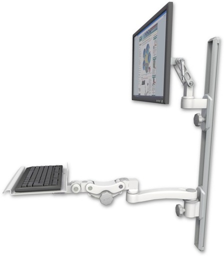[UL500-T36D-KP12-A1] AccessMount™ Ultra 500 LCD mount on a 36" wall track with separate arms, a 12" paralink keyboard tray, and an 11" arm