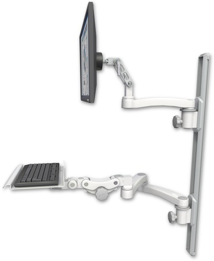[UL500-T36D-KP12-A3] AccessMount™ Ultra 500 LCD mount on a 36" wall track with separate arms, a 12" paralink keyboard tray, and an 11" arm and 20" double-arm