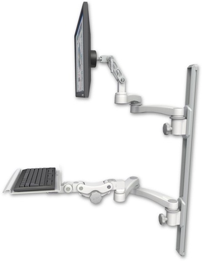 [UL500-T36D-KP12-A4] AccessMount™ Ultra 500 LCD mount on a 36" wall track with separate arms, a 12" paralink keyboard tray, and two 20" double-arms