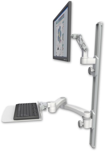 [UL500-T36D-KU12F-A2] AccessMount™ Ultra 500 LCD mount on a 36" wall track with separate arms, a 12" flat keyboard tray, and a 20" double-arm