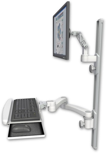 [UL500-T36D-KUB-A2] AccessMount™ Ultra 500 LCD mount on a 36" wall track with separate arms, a wrist-rest keyboard tray, and a 20" double-arm