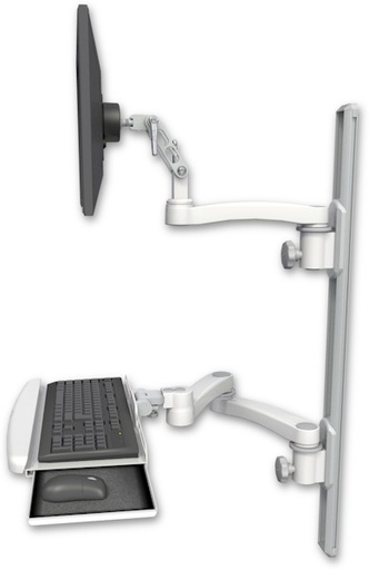[UL500-T36D-KUB-A3] AccessMount™ Ultra 500 LCD mount on a 36" wall track with separate arms, a wrist-rest keyboard tray, and an 11" arm and 20" double-arm