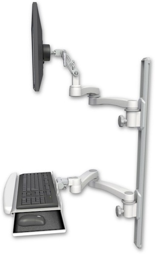 [UL500-T36D-KUB-A4] AccessMount™ Ultra 500 LCD mount on a 36" wall track with separate arms, a wrist-rest keyboard tray, and two 20" double-arms