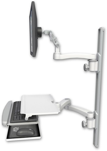 [UL500-T36D-KUS-A3] AccessMount™ Ultra 500 LCD mount on a 36" wall track with separate arms, a work surface tray and slide-out keyboard tray, and an 11" arm and 20" double-arm