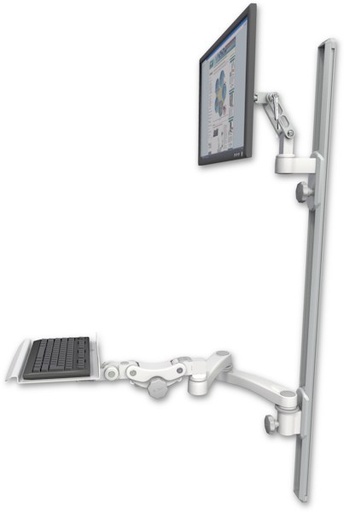 [UL500-T50D-KP12-A2] AccessMount™ Ultra 500 LCD mount on a 50" wall track with separate arms, a 12" paralink keyboard tray, and a 20" double-arm