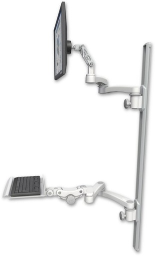 [UL500-T50D-KP12-A4] AccessMount™ Ultra 500 LCD mount on a 50" wall track with separate arms, a 12" paralink keyboard tray, and two 20" double-arms