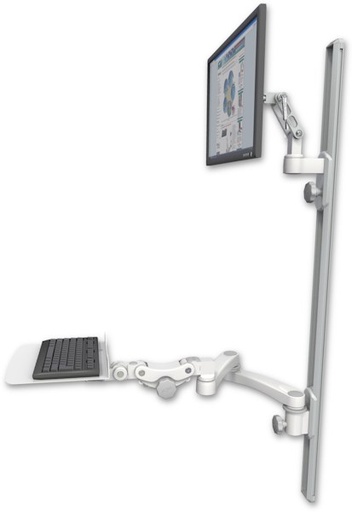 [UL500-T50D-KP12F-A2] AccessMount™ Ultra 500 LCD mount on a 50" wall track with separate arms, a 12" flat paralink keyboard tray, and a 20" double-arm