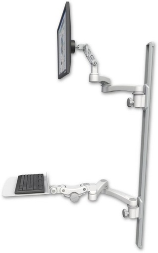 [UL500-T50D-KP12F-A4] AccessMount™ Ultra 500 LCD mount on a 50" wall track with separate arms, a 12" flat paralink keyboard tray, and two 20" double-arms