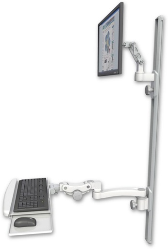 [UL500-T50D-KPB-A1] AccessMount™ Ultra 500 LCD mount on a 50" wall track with separate arms, a paralink keyboard tray w/ wrist rest bend, and an 11" arm