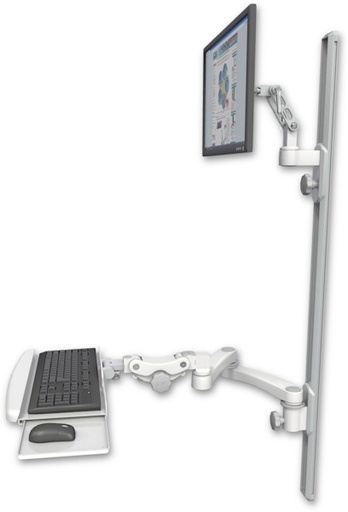 [UL500-T50D-KPB-A2] AccessMount™ Ultra 500 LCD mount on a 50" wall track with separate arms, a paralink keyboard tray w/ wrist rest bend, and a 20" double-arm
