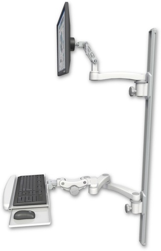 [UL500-T50D-KPB-A3] AccessMount™ Ultra 500 LCD mount on a 50" wall track with separate arms, a paralink keyboard tray w/ wrist rest bend, and an 11" arm and 20" double-arm