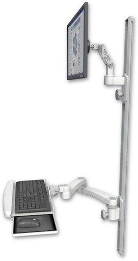 [UL500-T50D-KUB-A2] AccessMount™ Ultra 500 LCD mount on a 50" wall track with separate arms, a wrist-rest keyboard tray, and a 20" double-arm