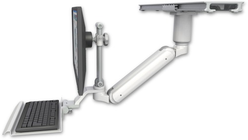 [UL182IEV7S-PS28-D3-KU12] AccessMount™ Inverted Ultra 182 Arm with short EV710 monitor mount mount on a ProSlide 28" track slider, a 3" riser, and a 12" keyboard tray