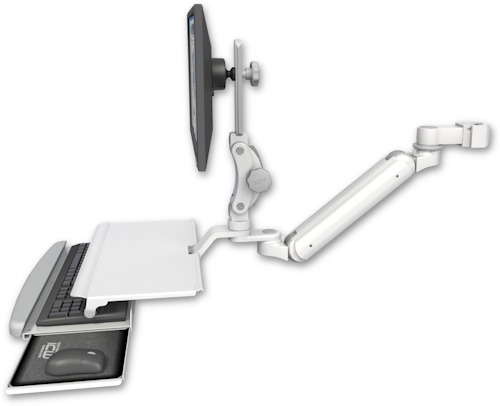 [UL182IP-P2-KUS] AccessMount™ Inverted Ultra 182 Arm with Paralink monitor mount mount for a 2" pole and a work surface tray and slide-out keyboard tray