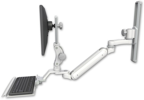 [UL182IP-T19-KU12-AS1] AccessMount™ Inverted Ultra 182 Arm with Paralink monitor mount mount on a 19" wall track slider, a 12" keyboard tray, and an 6" arm