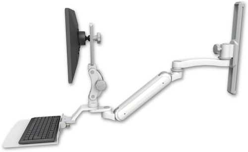 [UL182IP-T19-KU12F-A1] AccessMount™ Inverted Ultra 182 Arm with Paralink monitor mount mount on a 19" wall track slider, a 12" flat keyboard tray, and an 11" arm