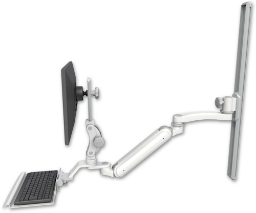 [UL182IP-T36-KU12-A1] AccessMount™ Inverted Ultra 182 Arm with Paralink monitor mount mount on a 36" wall track slider, a 12" keyboard tray, and an 11" arm