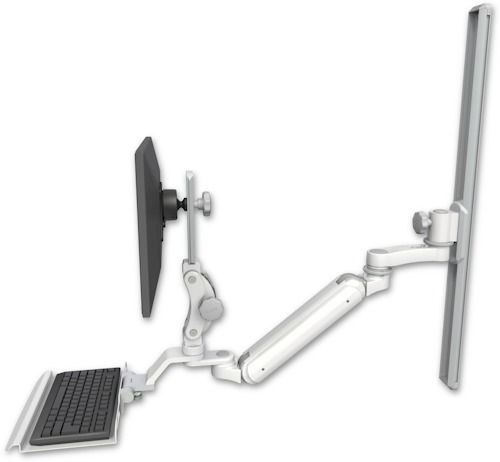 [UL182IP-T36-KU12-AS1] AccessMount™ Inverted Ultra 182 Arm with Paralink monitor mount mount on a 36" wall track slider, a 12" keyboard tray, and an 6" arm