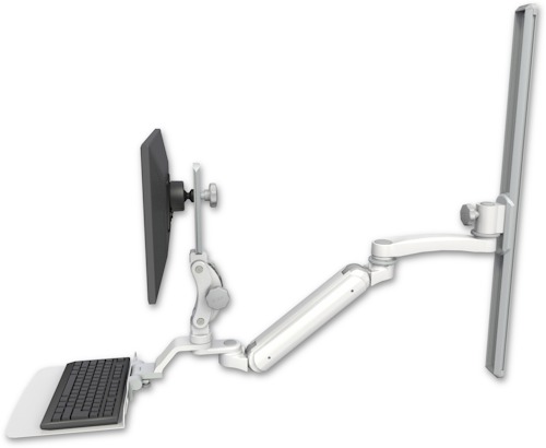 [UL182IP-T36-KU12F-A1] AccessMount™ Inverted Ultra 182 Arm with Paralink monitor mount mount on a 36" wall track slider, a 12" flat keyboard tray, and an 11" arm