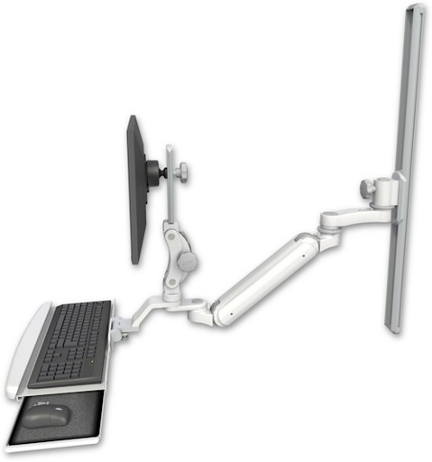[UL182IP-T36-KUB-AS1] AccessMount™ Inverted Ultra 182 Arm with Paralink monitor mount mount on a 36" wall track slider, a wrist-rest keyboard tray, and an 6" arm