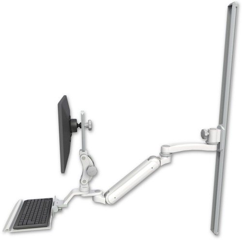 [UL182IP-T50-KU12-A1] AccessMount™ Inverted Ultra 182 Arm with Paralink monitor mount mount on a 50" wall track slider, a 12" keyboard tray, and an 11" arm