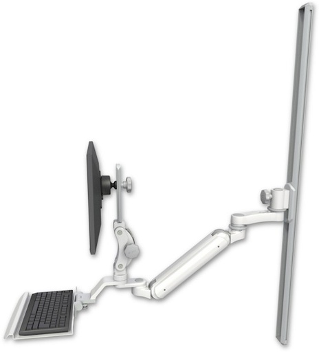 [UL182IP-T50-KU12-AS1] AccessMount™ Inverted Ultra 182 Arm with Paralink monitor mount mount on a 50" wall track slider, a 12" keyboard tray, and an 6" arm