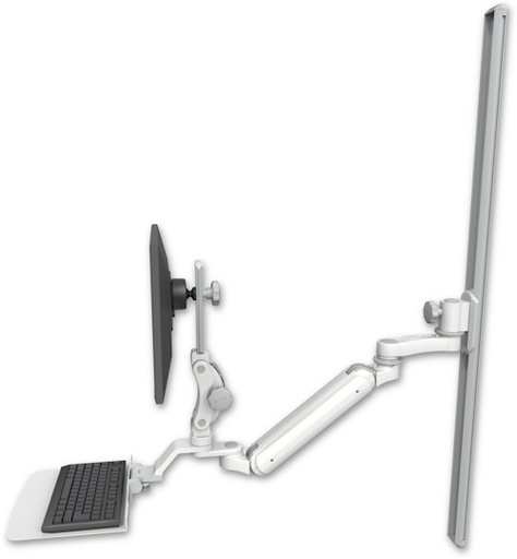 [UL182IP-T50-KU12F-AS1] AccessMount™ Inverted Ultra 182 Arm with Paralink monitor mount mount on a 50" wall track slider, a 12" flat keyboard tray, and an 6" arm