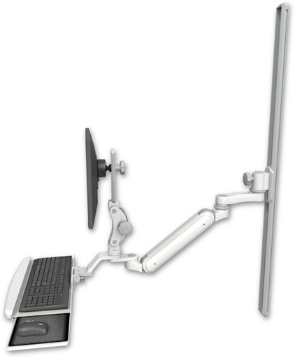 [UL182IP-T50-KUB-AS1] AccessMount™ Inverted Ultra 182 Arm with Paralink monitor mount mount on a 50" wall track slider, a wrist-rest keyboard tray, and an 6" arm