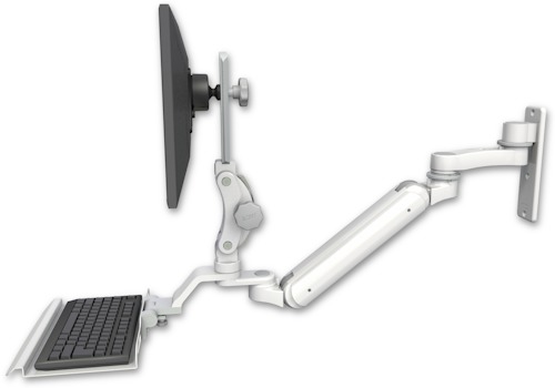 [UL182IP-W3-KU12-AS1] AccessMount™ Inverted Ultra 182 Arm with Paralink monitor mount wall mount, a 12" keyboard tray, and an 6" arm