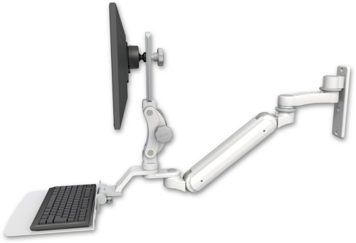 [UL182IP-W3-KU12F-AS1] AccessMount™ Inverted Ultra 182 Arm with Paralink monitor mount wall mount, a 12" flat keyboard tray, and an 6" arm