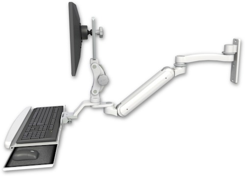 [UL182IP-W3-KUB-A1] AccessMount™ Inverted Ultra 182 Arm with Paralink monitor mount wall mount, a wrist-rest keyboard tray, and an 11" arm