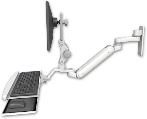 [UL182IP-W3-KUB-AS1] AccessMount™ Inverted Ultra 182 Arm with Paralink monitor mount wall mount, a wrist-rest keyboard tray, and an 6" arm
