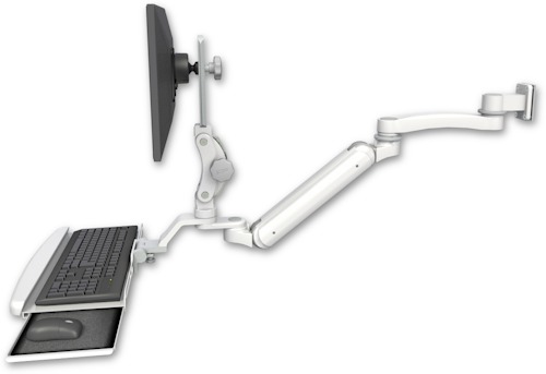 [UL182IP-W5-KUB-A1] AccessMount™ Inverted Ultra 182 Arm with Paralink monitor mount 3.5" wall mount, a wrist-rest keyboard tray, and an 11" arm