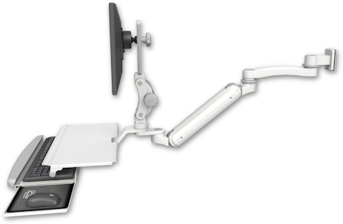 [UL182IP-W5-KUS-A1] AccessMount™ Inverted Ultra 182 Arm with Paralink monitor mount 3.5" wall mount, a work surface tray and slide-out keyboard tray, and an 11" arm
