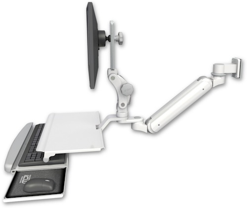 [UL182IP-W5-KUS] AccessMount™ Inverted Ultra 182 Arm with Paralink monitor mount 3.5" wall mount and a work surface tray and slide-out keyboard tray