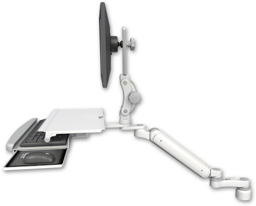 [UL182P-D1-KDS-AS1] AccessMount™ Ultra 182 Arm with Paralink monitor mount desk mount, a 1" riser, a work surface tray and slide-out keyboard tray, and an 6" arm