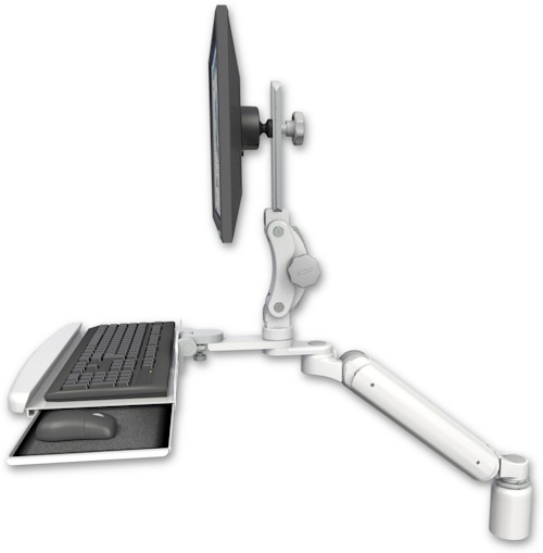 [UL182P-D3-KDB] AccessMount™ Ultra 182 Arm with Paralink monitor mount desk mount, a 3" riser, and a wrist-rest keyboard tray