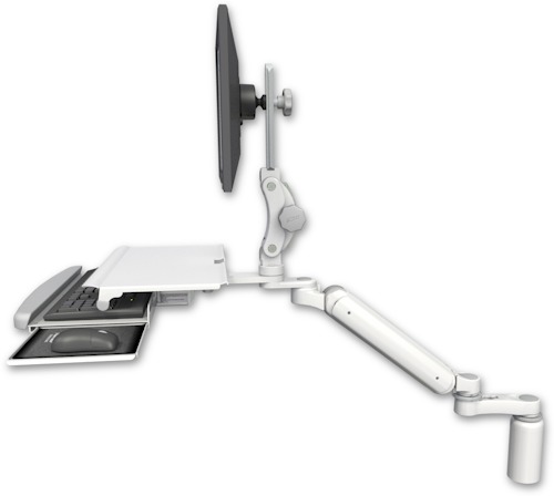 [UL182P-D5-KDS-AS1] AccessMount™ Ultra 182 Arm with Paralink monitor mount desk mount, a 5" riser, a work surface tray and slide-out keyboard tray, and an 6" arm