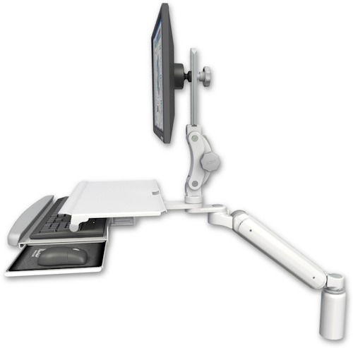 [UL182P-D5-KDS] AccessMount™ Ultra 182 Arm with Paralink monitor mount desk mount, a 5" riser, and a work surface tray and slide-out keyboard tray