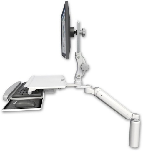 [UL182P-D7-KDS] AccessMount™ Ultra 182 Arm with Paralink monitor mount desk mount, a 7.5" riser, and a work surface tray and slide-out keyboard tray