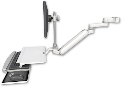 [UL182IEV7-P15-KUS-AS1] AccessMount™ Inverted Ultra 182 Arm with EV710 monitor mount mount for a 1.5" pole, a work surface tray and slide-out keyboard tray, and an 6" arm