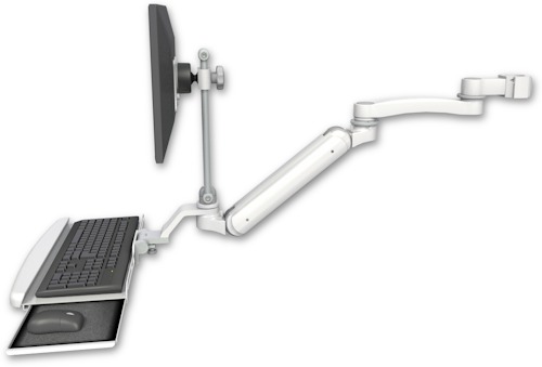 [UL182IEV7-P2-KUB-A1] AccessMount™ Inverted Ultra 182 Arm with EV710 monitor mount mount for a 2" pole, a wrist-rest keyboard tray, and an 11" arm