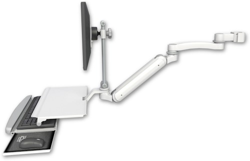 [UL182IEV7-P2-KUS-A1] AccessMount™ Inverted Ultra 182 Arm with EV710 monitor mount mount for a 2" pole, a work surface tray and slide-out keyboard tray, and an 11" arm