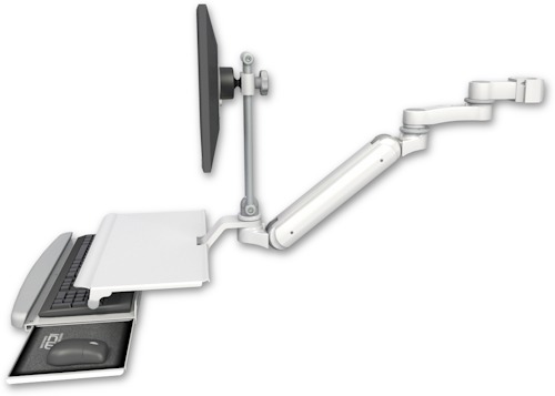 [UL182IEV7-P2-KUS-AS1] AccessMount™ Inverted Ultra 182 Arm with EV710 monitor mount mount for a 2" pole, a work surface tray and slide-out keyboard tray, and an 6" arm