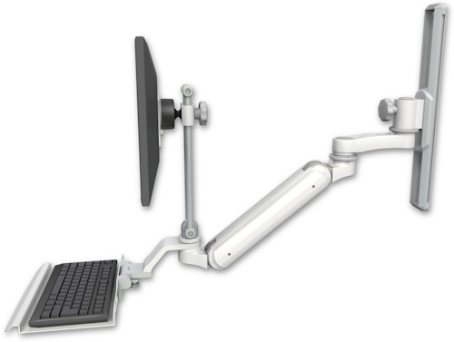 [UL182IEV7-T19-KU12-AS1] AccessMount™ Inverted Ultra 182 Arm with EV710 monitor mount mount on a 19" wall track slider, a 12" keyboard tray, and an 6" arm