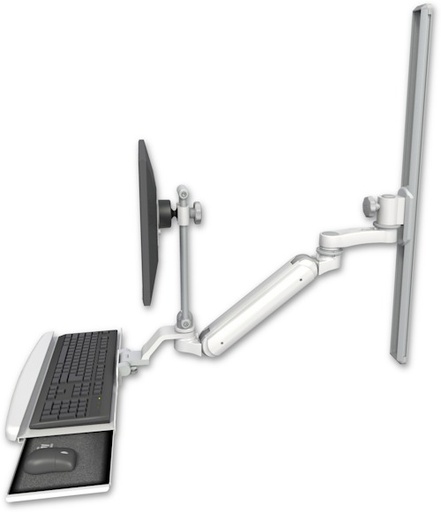 [UL182IEV7-T36-KUB-AS1] AccessMount™ Inverted Ultra 182 Arm with EV710 monitor mount mount on a 36" wall track slider, a wrist-rest keyboard tray, and an 6" arm
