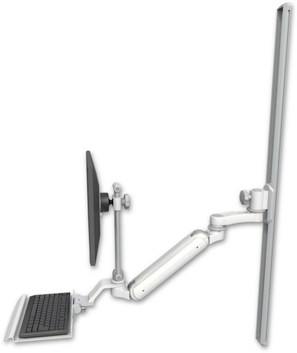 [UL182IEV7-T50-KU12-AS1] AccessMount™ Inverted Ultra 182 Arm with EV710 monitor mount mount on a 50" wall track slider, a 12" keyboard tray, and an 6" arm