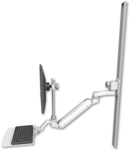 [UL182IEV7-T50-KU12F-AS1] AccessMount™ Inverted Ultra 182 Arm with EV710 monitor mount mount on a 50" wall track slider, a 12" flat keyboard tray, and an 6" arm