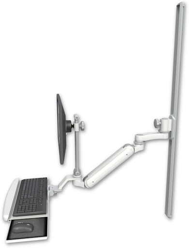 [UL182IEV7-T50-KUB-AS1] AccessMount™ Inverted Ultra 182 Arm with EV710 monitor mount mount on a 50" wall track slider, a wrist-rest keyboard tray, and an 6" arm