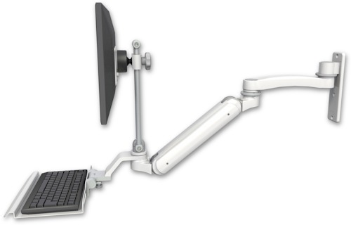[UL182IEV7-W3-KU12-A1] AccessMount™ Inverted Ultra 182 Arm with EV710 monitor mount wall mount, a 12" keyboard tray, and an 11" arm